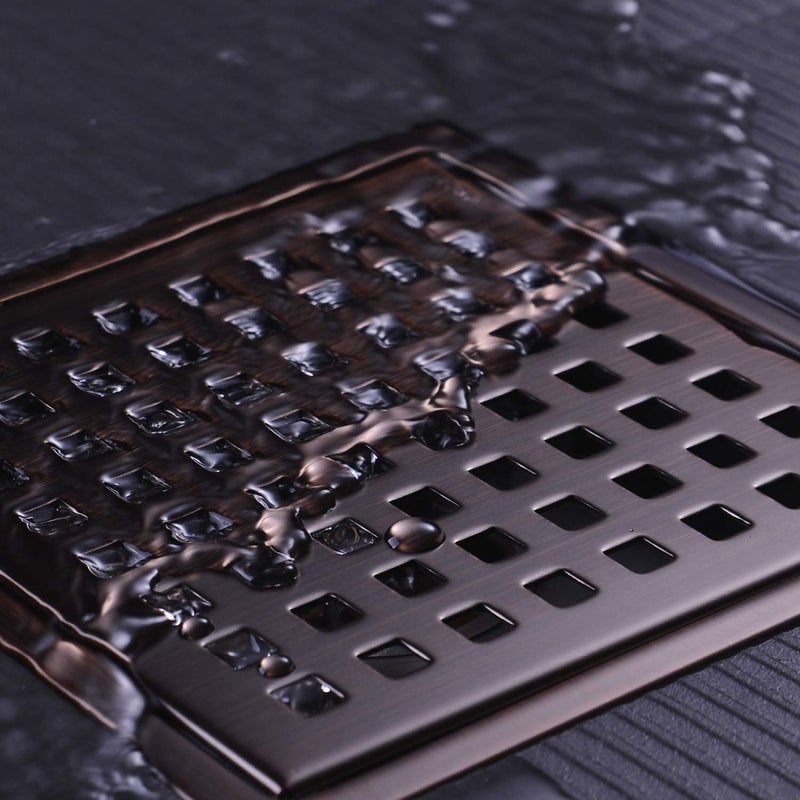 Orhemus 6 inch Stainless Steel Square Shower Floor Drain with Threaded Adapter, Removable Cover Grid Grate, Brushed Bronze Finished - Image 2